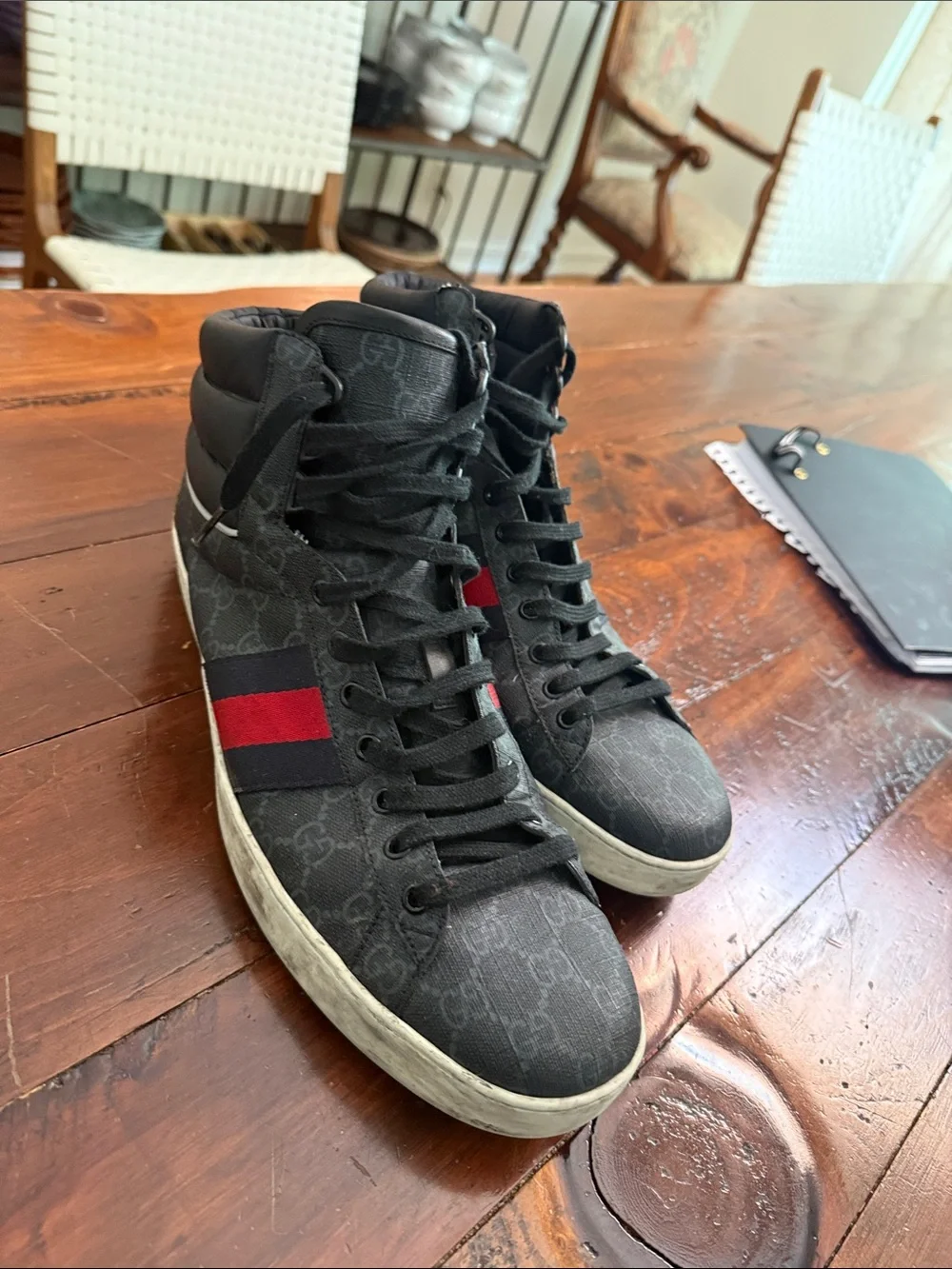 Gucci Kids Black Leather and Gold Accent High-Top Sneakers
